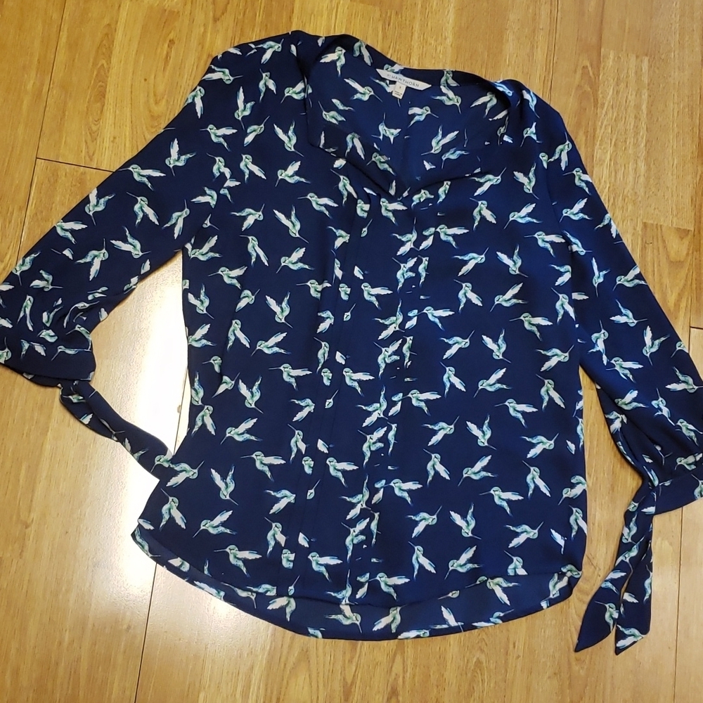 41 Hawthorn blue hummingbird print blouse size medium